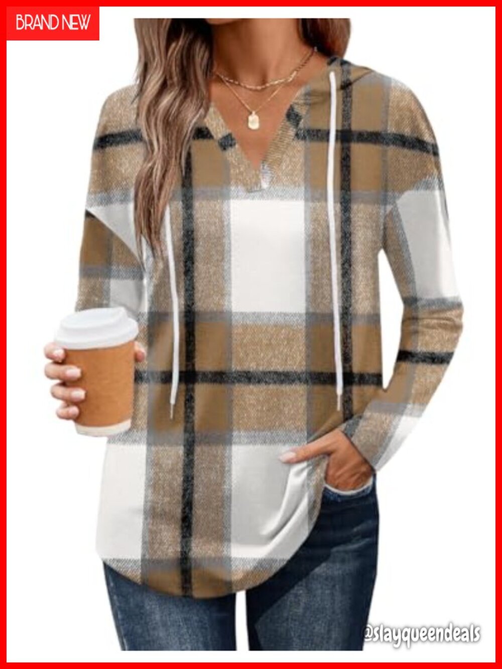Women's V Neck Drawstring Hoodie Loose Fit Pullover Sweatshirt Casual Fall Top
